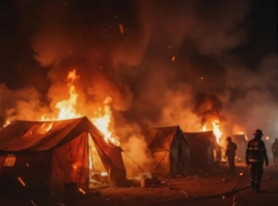 حريق بمخيم للنازحين يصيب شخصين ويلتهم 7 خيام جنوبي اليمن